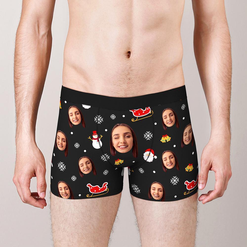 Custom Face Boxers Shorts Santa Claus and Sleigh Personalised Photo Underwear Christmas Gift for Men