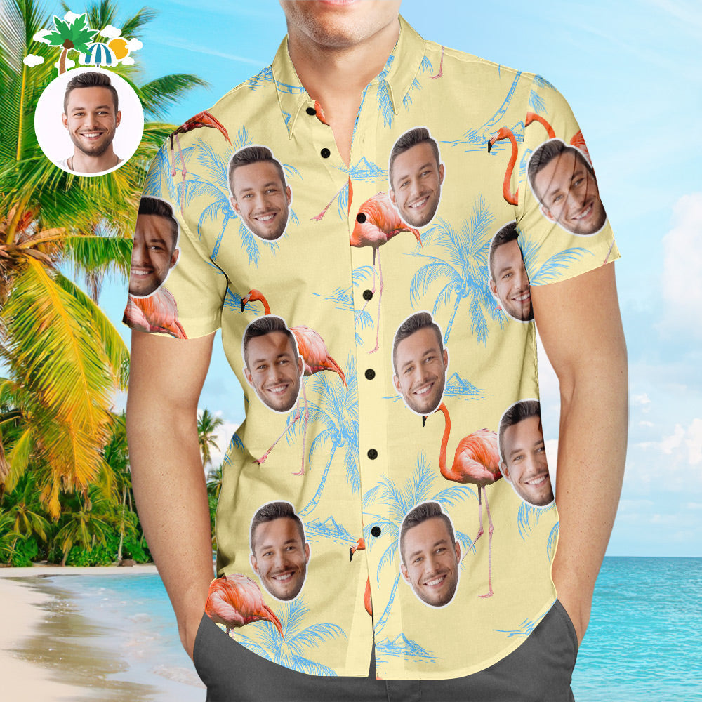 Custom Face Hawaiian Shirt Sunny Flamingo Personalised Aloha Beach Shirt For Men - MyFaceUnderwearAU