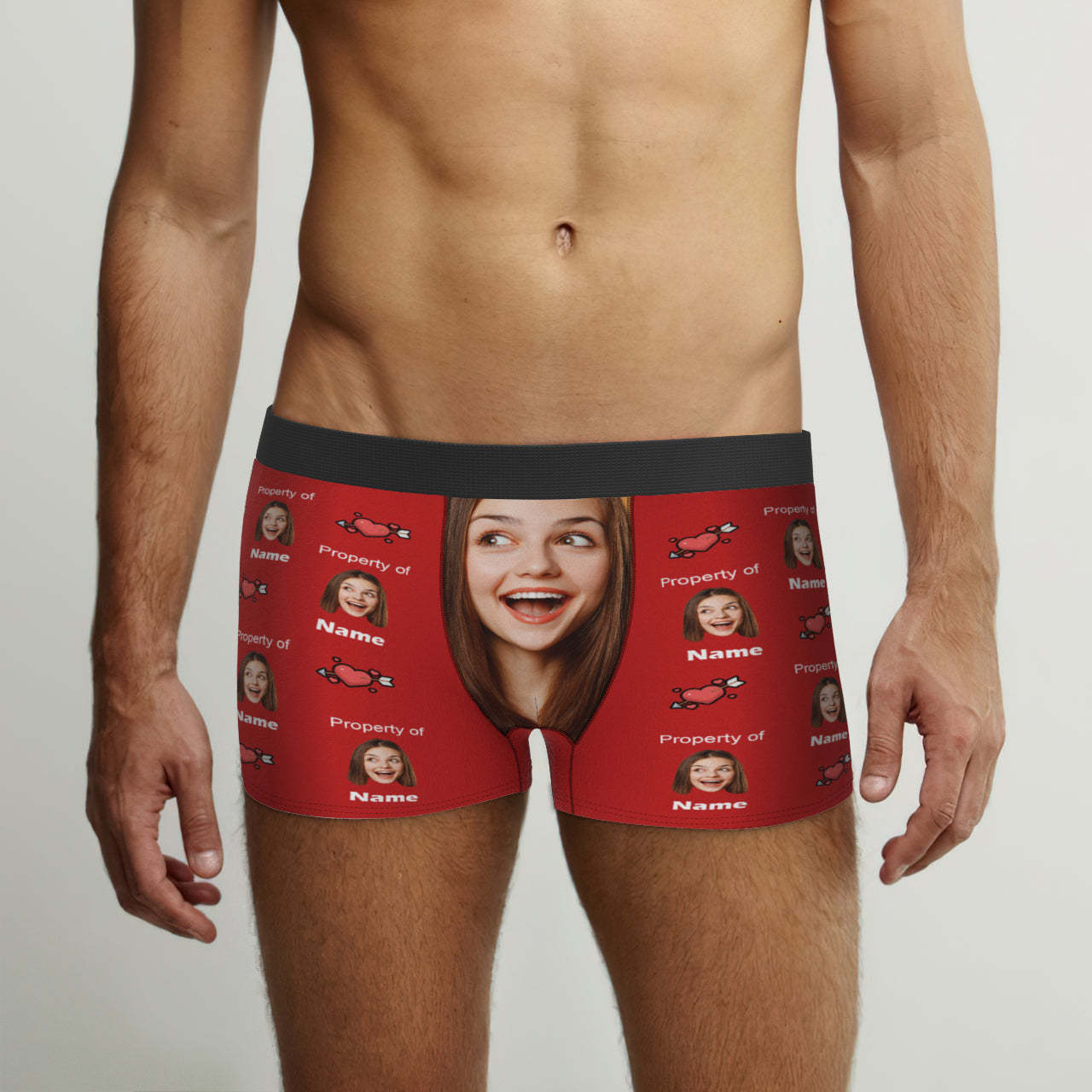 Customized Boxer Briefs Love Heart Property of Name Men's Personalised Underwear Funny Gift - MyFaceUnderwearAU