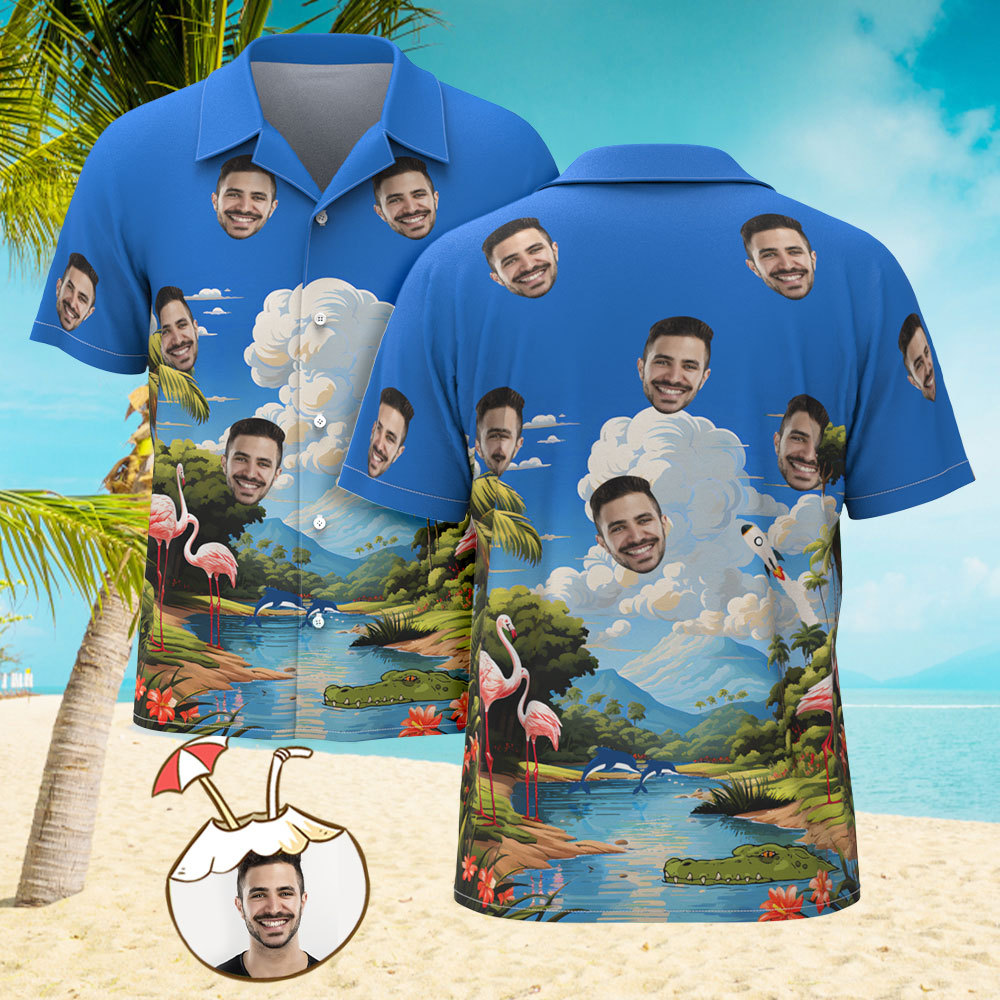Custom Men's Shirt Face All Over Print Hawaiian Shirt - Sky - MyFaceUnderwearAU