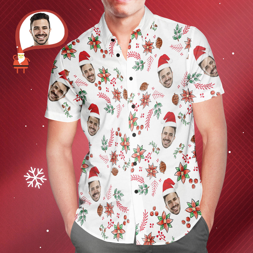 Custom Face Christmas Pattern Hawaiian Shirts Funny Personalised Photo Hawaiian Shirt For Men - MyFaceUnderwearAU