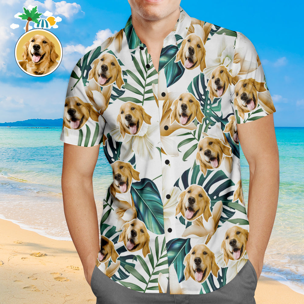 Custom Face Hawaiian Shirt White Flowers Personalised Aloha Beach Shirt for Pet Lover - MyFaceUnderwearAU