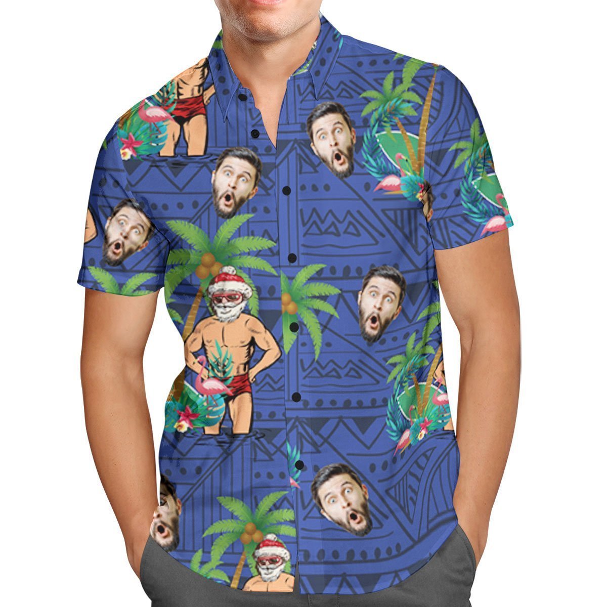 Custom Face Personalised Christmas Hawaiian Shirt Santa Claus on Vacation Holiday Gifts