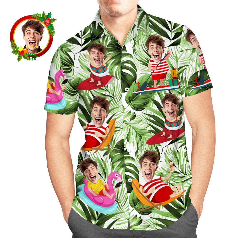 Custom Face Hawaiian Shirt Funny Tropical Aloha Beach Xmas Santa Claus Men's Christmas Shirts - MyFaceUnderwearAU