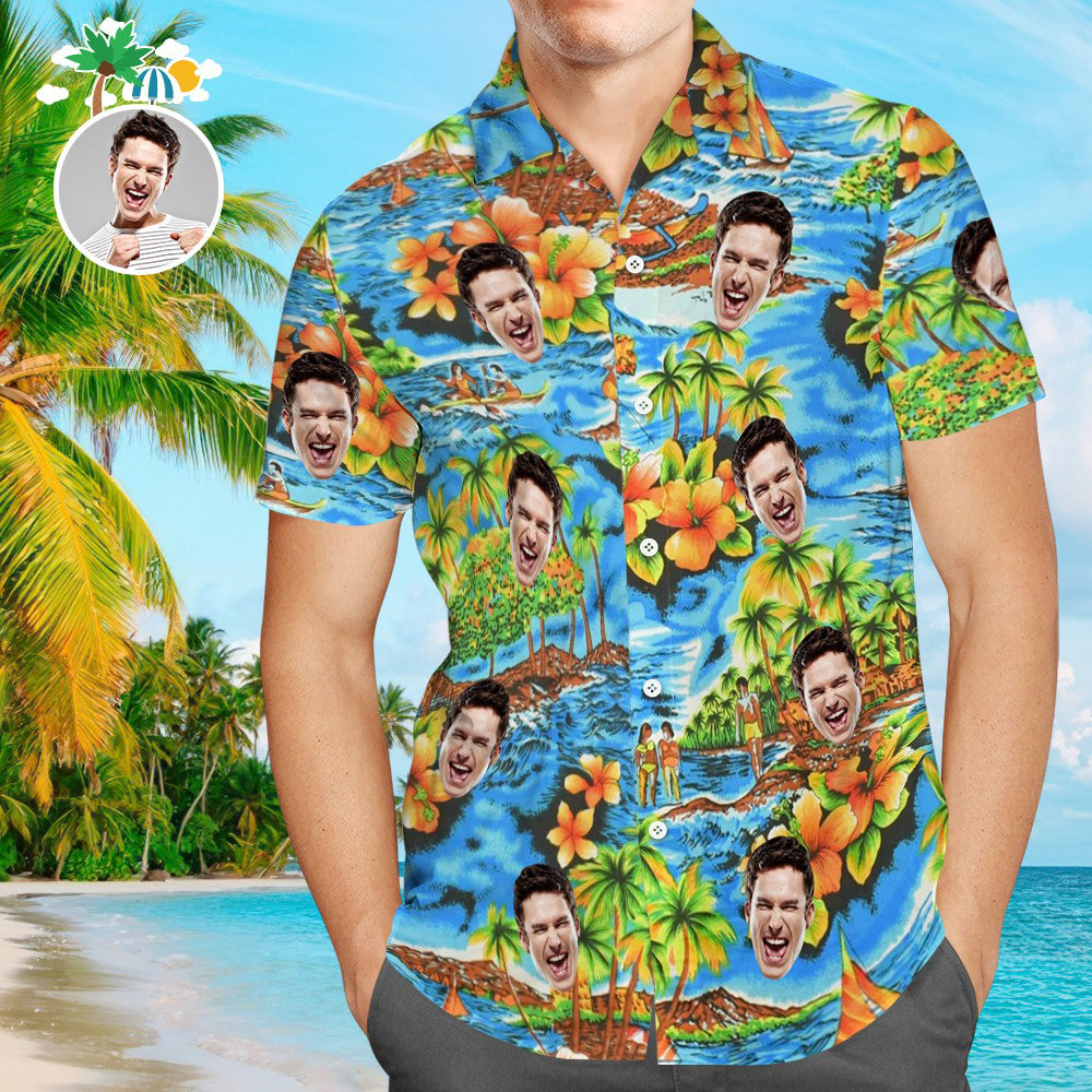Custom Face Hawaiian Shirt Vintage 1970s All Over Print Personalised Shirt with Your Photo