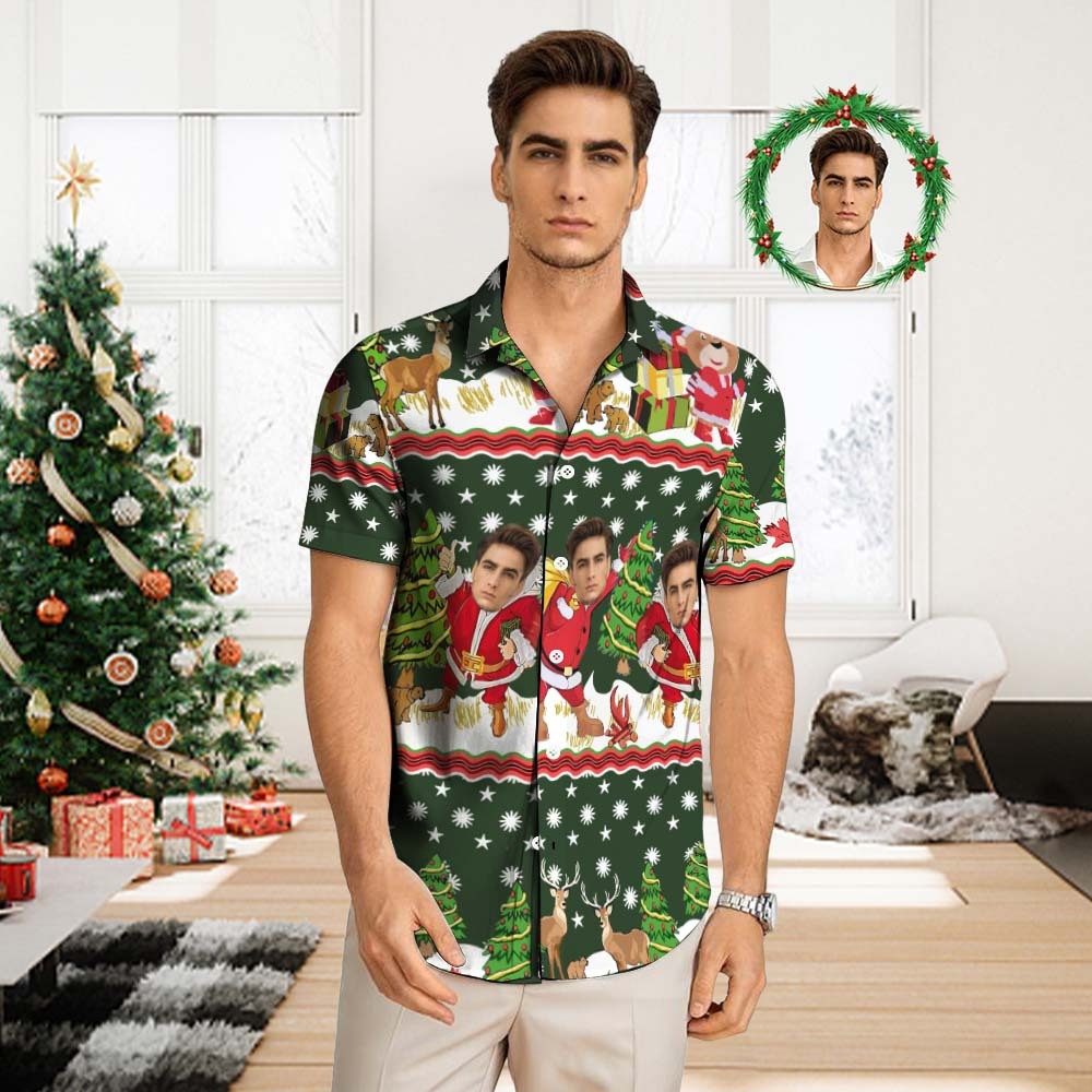 Custom Face Hawaiian Shirt Men's All Over Print Aloha Shirt christmas Gift - Santa Claus with Presents - MyFaceUnderwearAU