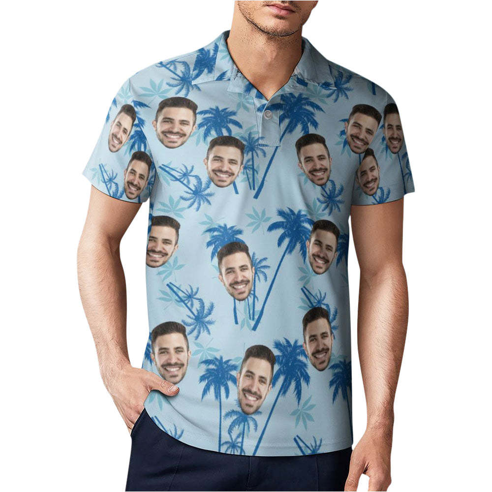 Men's Custom Face Polo Shirt Personalised Light Blue  Hawaiian Golf Shirts