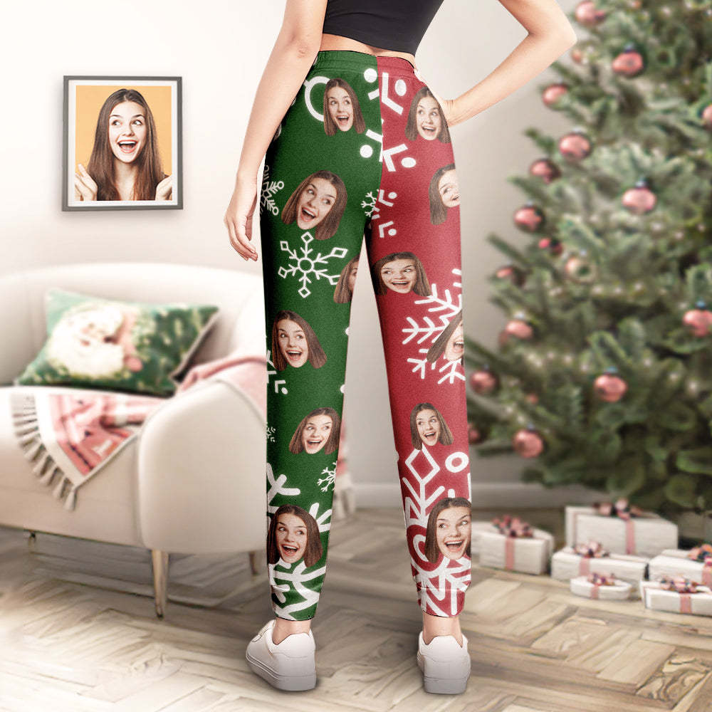 Custom Face Sweatpants Christmas Snowflakes Print Personalised Unisex Joggers Funny Christmas Gift - MyFaceUnderwearAU