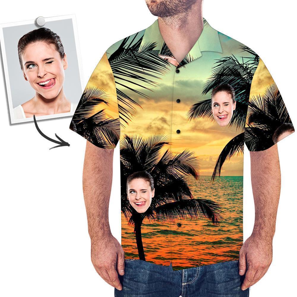 Men's Custom Face Shirt Hawaiian Shirt Short Sleeve Sunset Palm