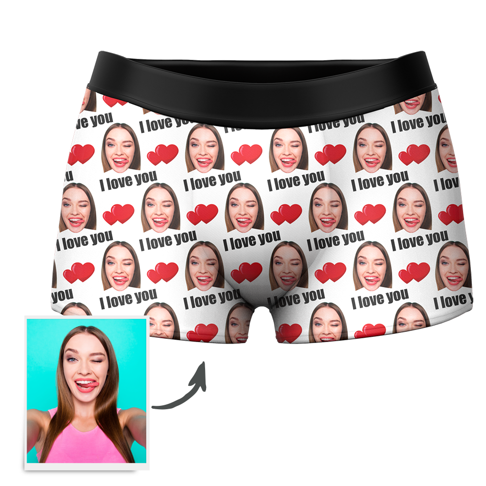 Men's Custom Face Boxer Shorts I Love You Funny Gift For Him