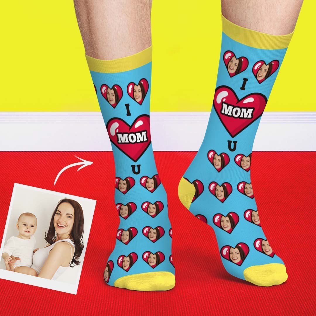 Custom Mom Gift Face Socks - I Love Mom