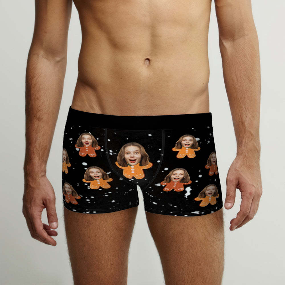 Custom Face Men's Boxers Briefs Personalised Men's Christmas Shorts Gift With Photo Gingerbread Man - MyFaceUnderwearAU