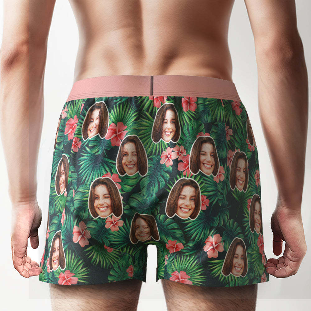 Custom Face Red Flowers Design Boxer Shorts Personalized Waistband Casual Underwear for Him - MyFaceUnderwearAU
