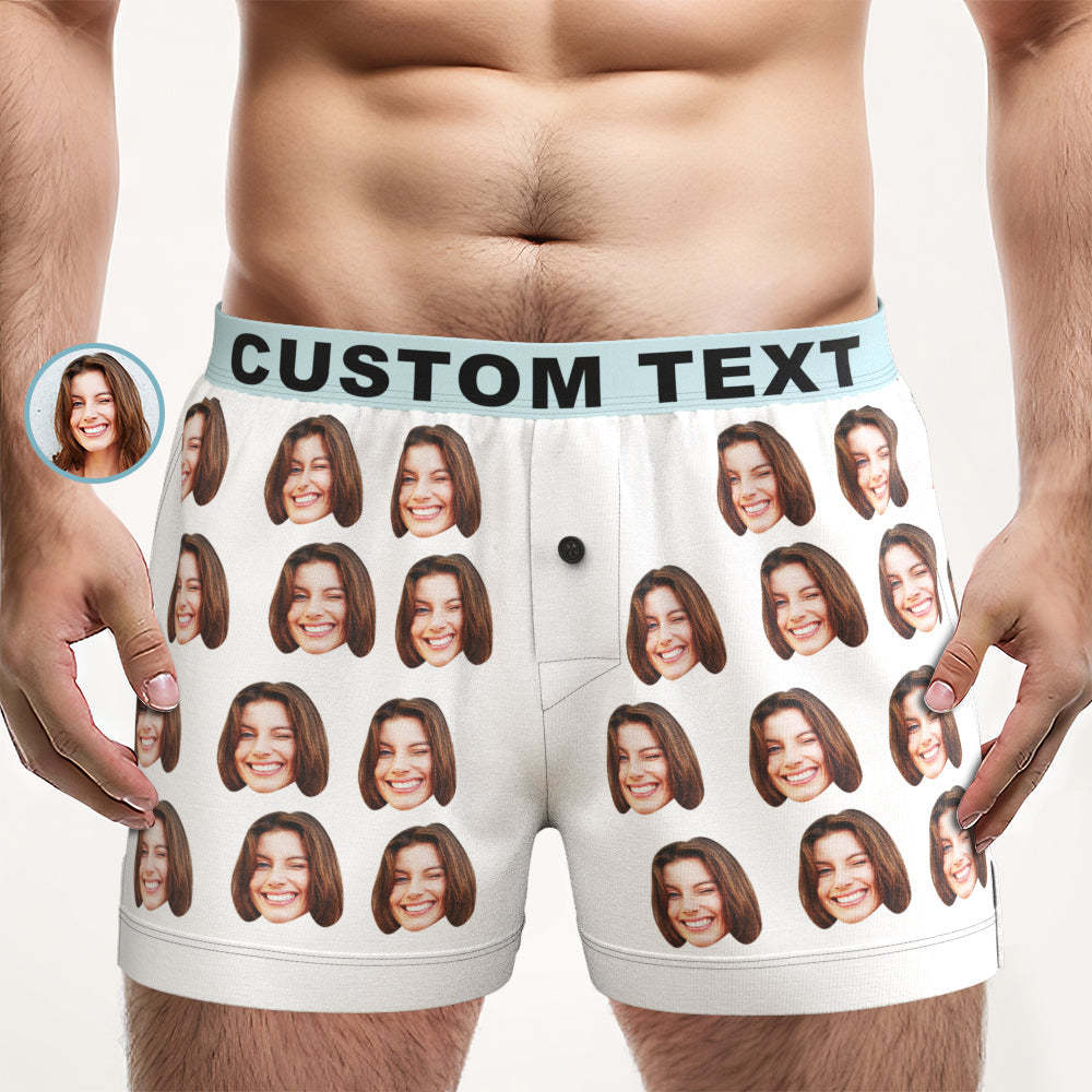 Custom Face Boxer Shorts with Personalized Text on the Waistband Personalized Casual Underwear for Him - MyFaceUnderwearAU