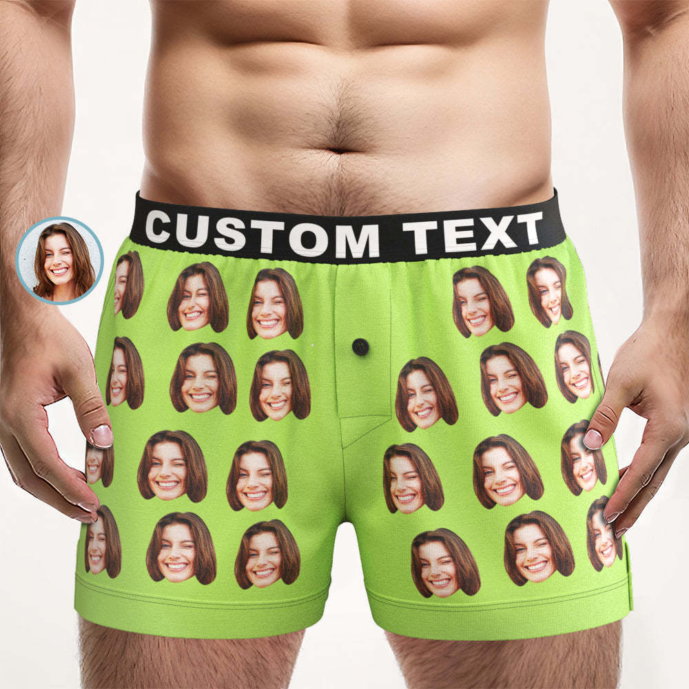 Custom Face Boxer Shorts with Personalized Text on the Waistband Personalized Casual Underwear for Him - MyFaceUnderwearAU
