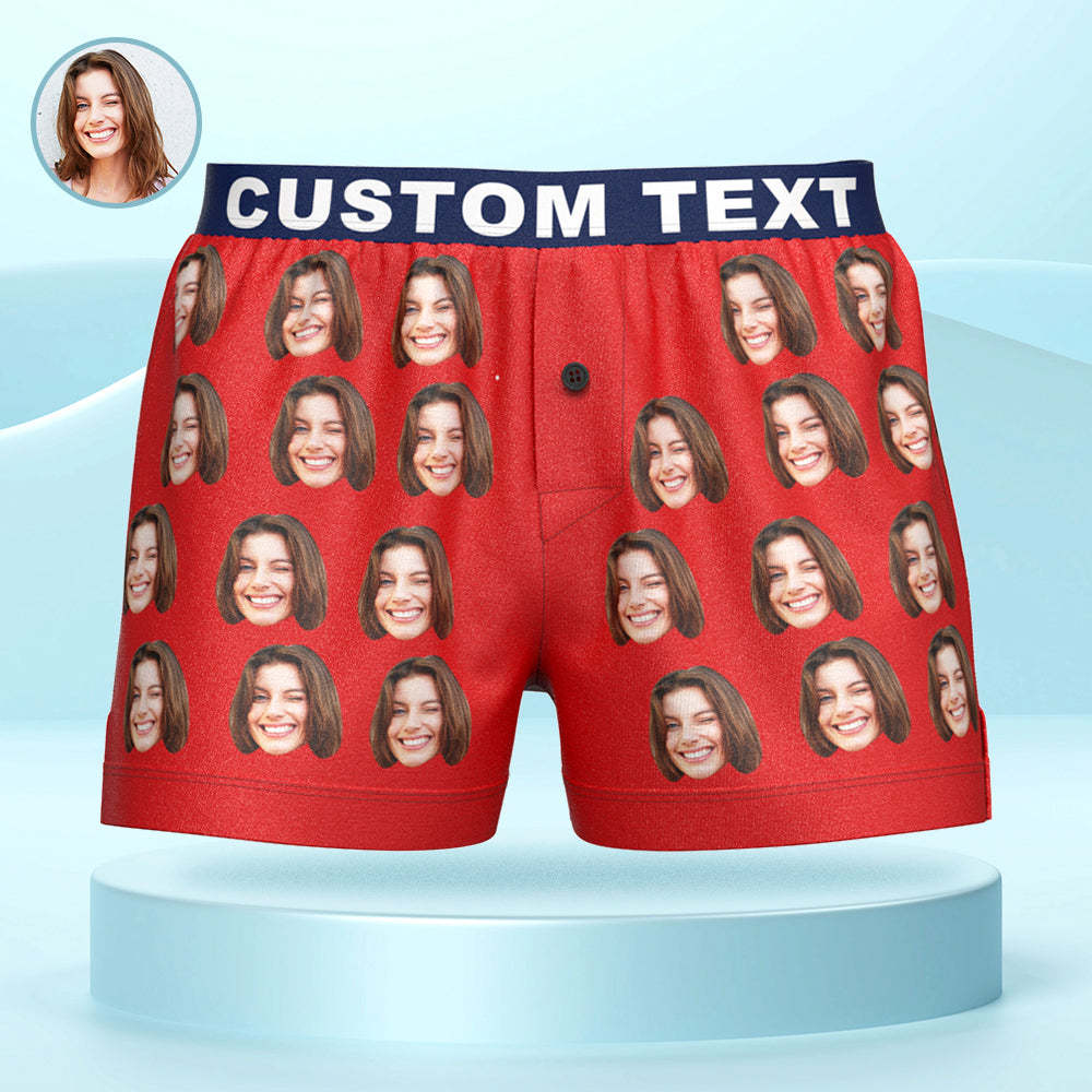 Custom Face Boxer Shorts with Personalized Text on the Waistband Personalized Casual Underwear for Him - MyFaceUnderwearAU