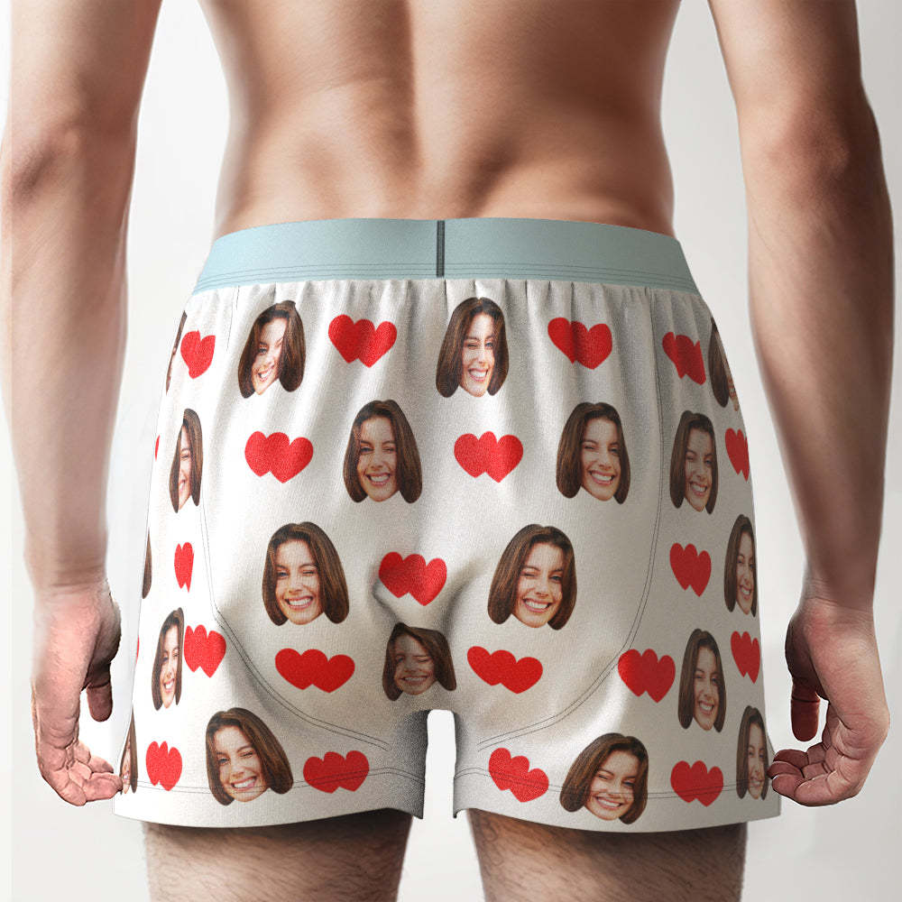 Custom Face Love Hearts Boxer Shorts Personalized Waistband Casual Underwear for Him - MyFaceUnderwearAU