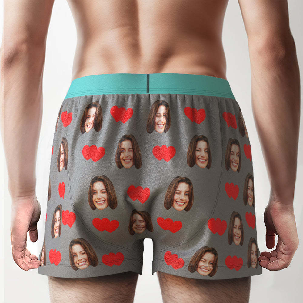 Custom Face Love Hearts Boxer Shorts Personalized Waistband Casual Underwear for Him - MyFaceUnderwearAU