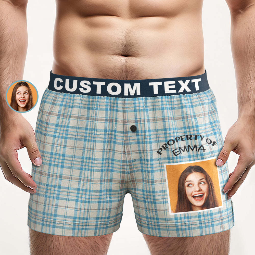 Custom Photo Striped Plaid Patterned Boxer Shorts Personalized Waistband Casual Underwear for Him - MyFaceUnderwearAU
