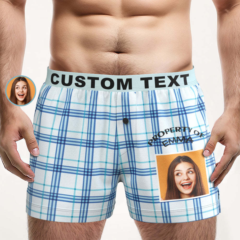 Custom Photo Striped Plaid Patterned Boxer Shorts Personalized Waistband Casual Underwear for Him - MyFaceUnderwearAU