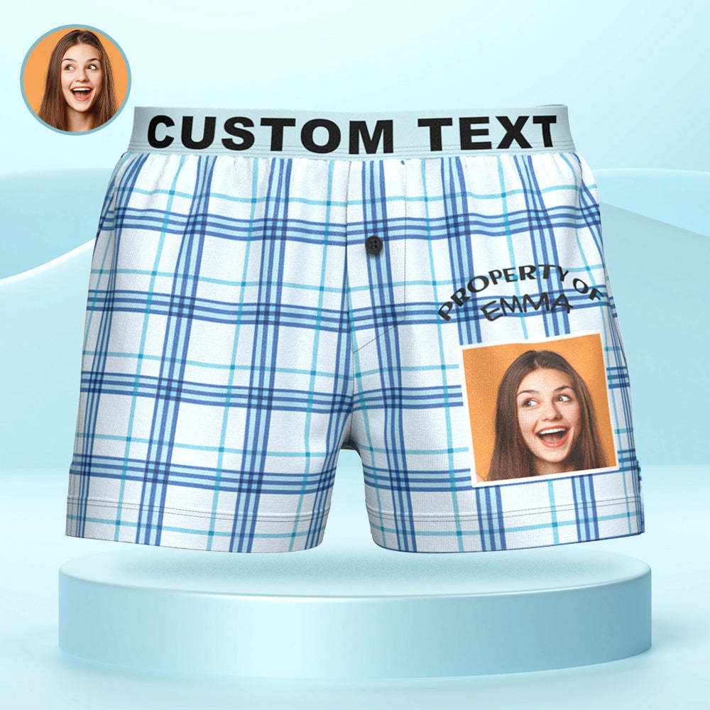 Custom Photo Striped Plaid Patterned Boxer Shorts Personalized Waistband Casual Underwear for Him - MyFaceUnderwearAU