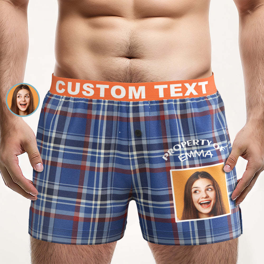 Custom Photo Striped Plaid Patterned Boxer Shorts Personalized Waistband Casual Underwear for Him - MyFaceUnderwearAU