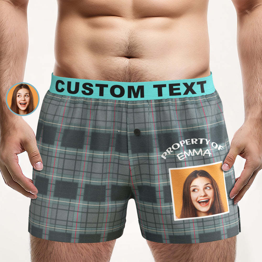 Custom Photo Striped Plaid Patterned Boxer Shorts Personalized Waistband Casual Underwear for Him - MyFaceUnderwearAU