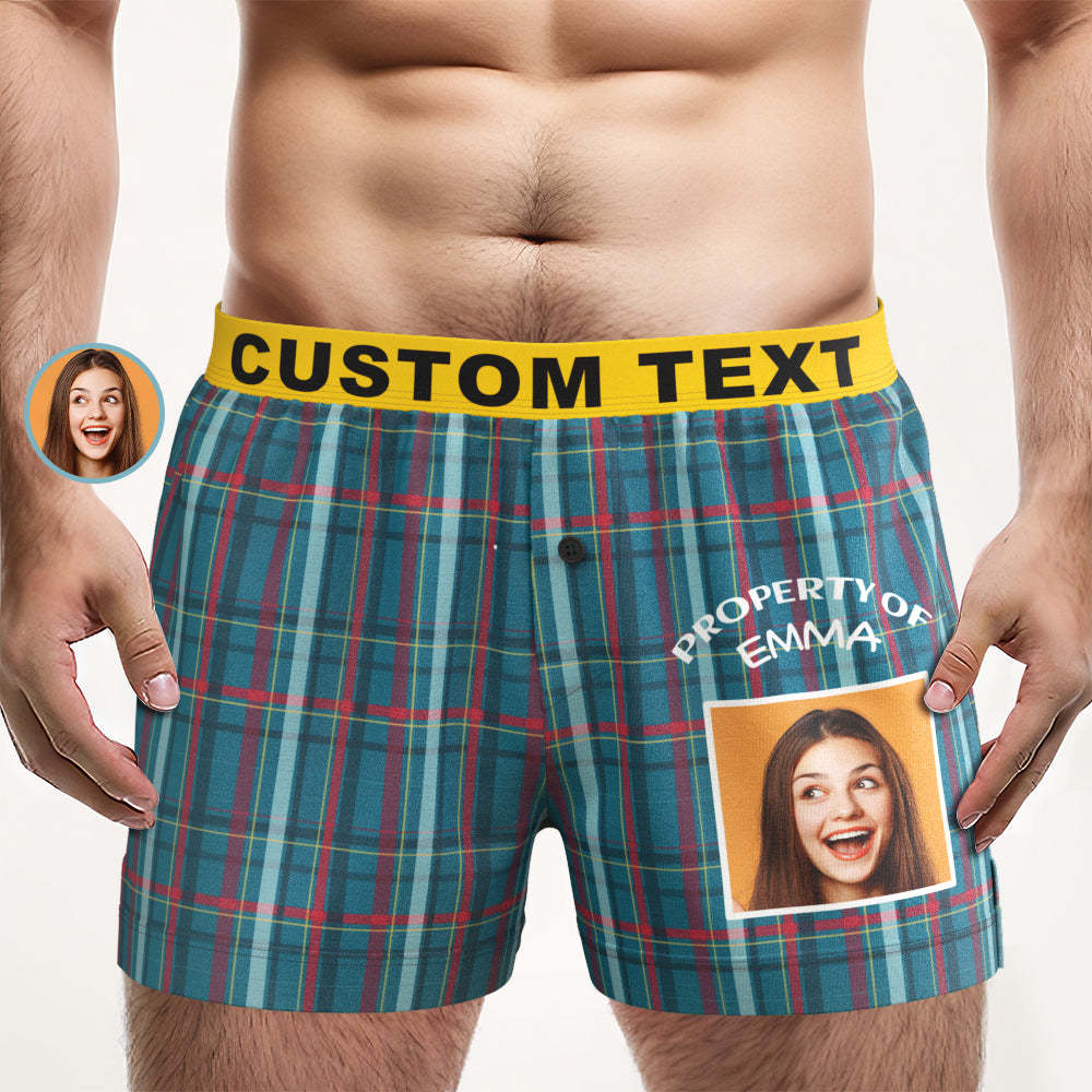 Custom Photo Striped Plaid Patterned Boxer Shorts Personalized Waistband Casual Underwear for Him - MyFaceUnderwearAU