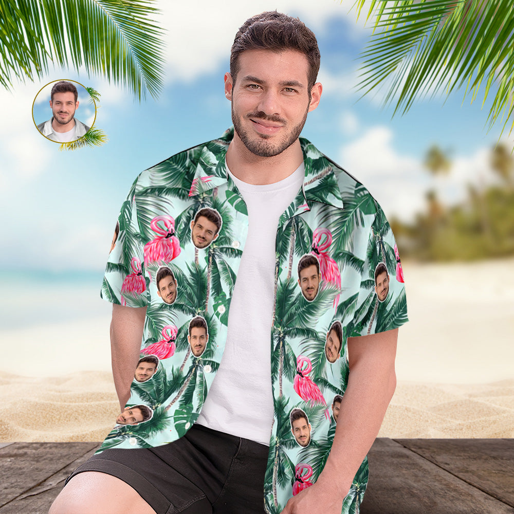 Custom Face Hawaiian Shirt Green Coconut Tree Flamingo Hawaiian Shirt Tropical Style Shirt - MyFaceUnderwearAU