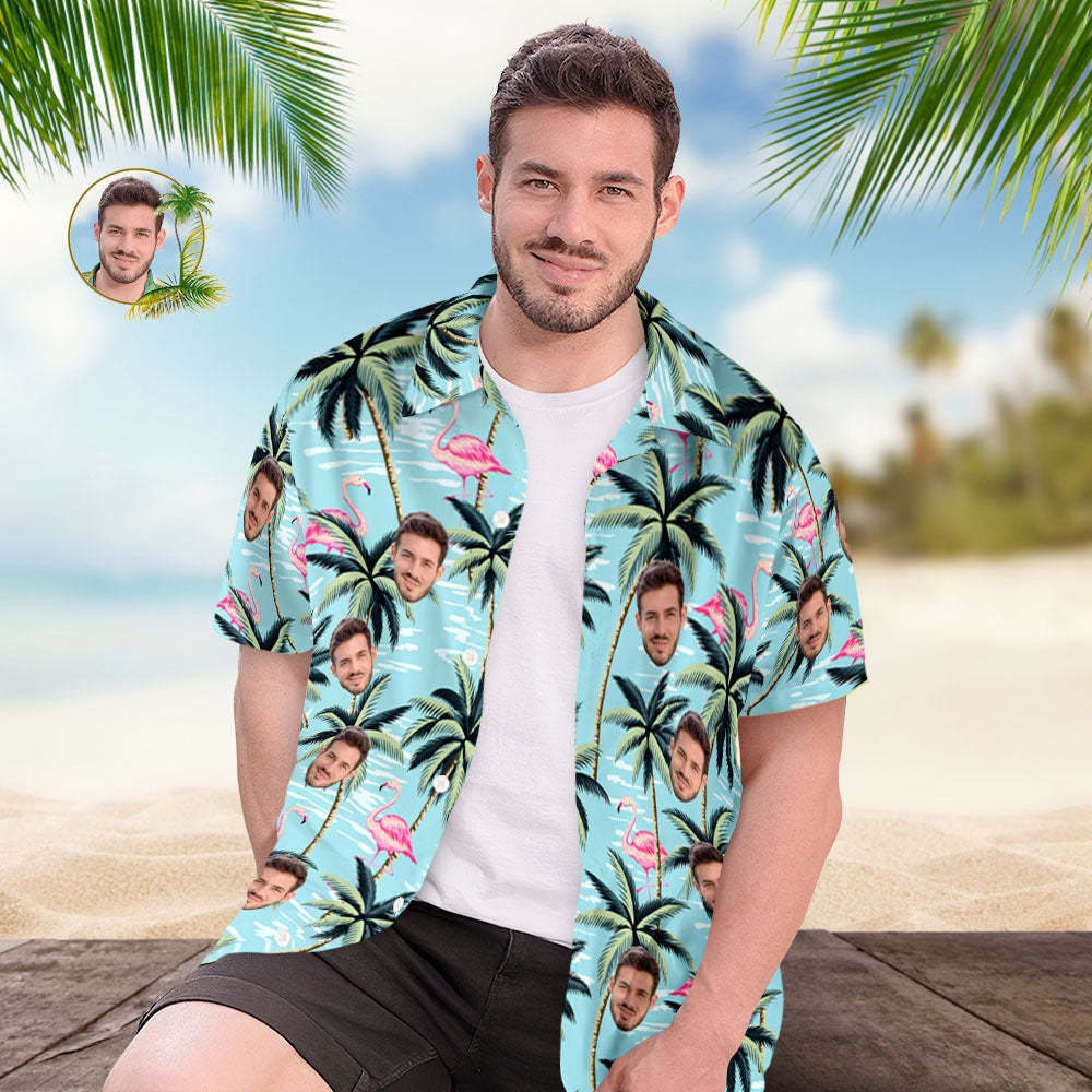 Custom Men Face Hawaiian Shirt Flamingo Beach Shirt Holiady Hawaiian Shirt - MyFaceUnderwearAU
