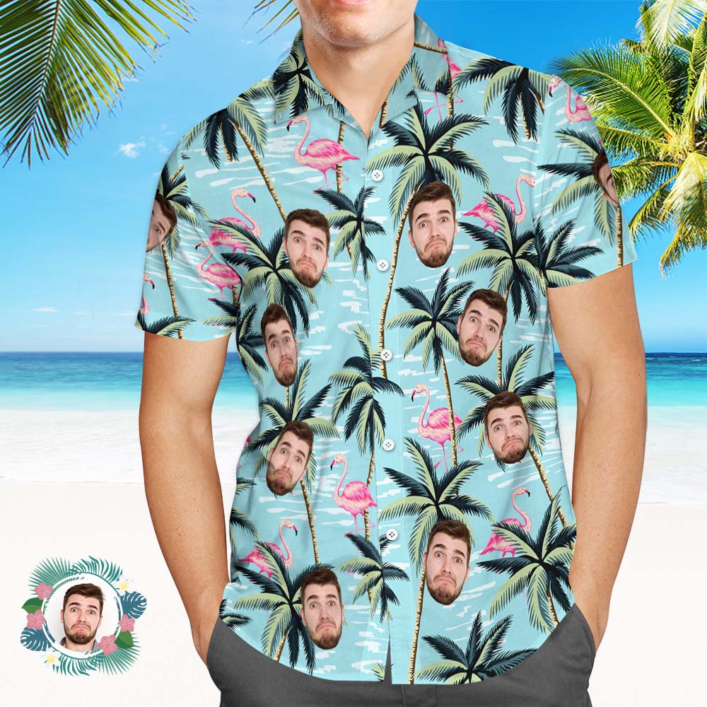Custom Men Face Hawaiian Shirt Flamingo Beach Shirt Holiady Hawaiian Shirt - MyFaceUnderwearAU