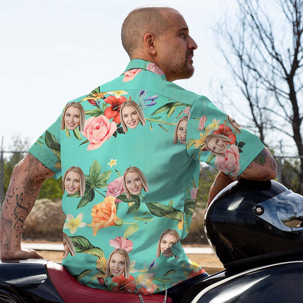 Custom Face Hawaiian Shirt Summer Personalised Shirt with Your Photo Flowers