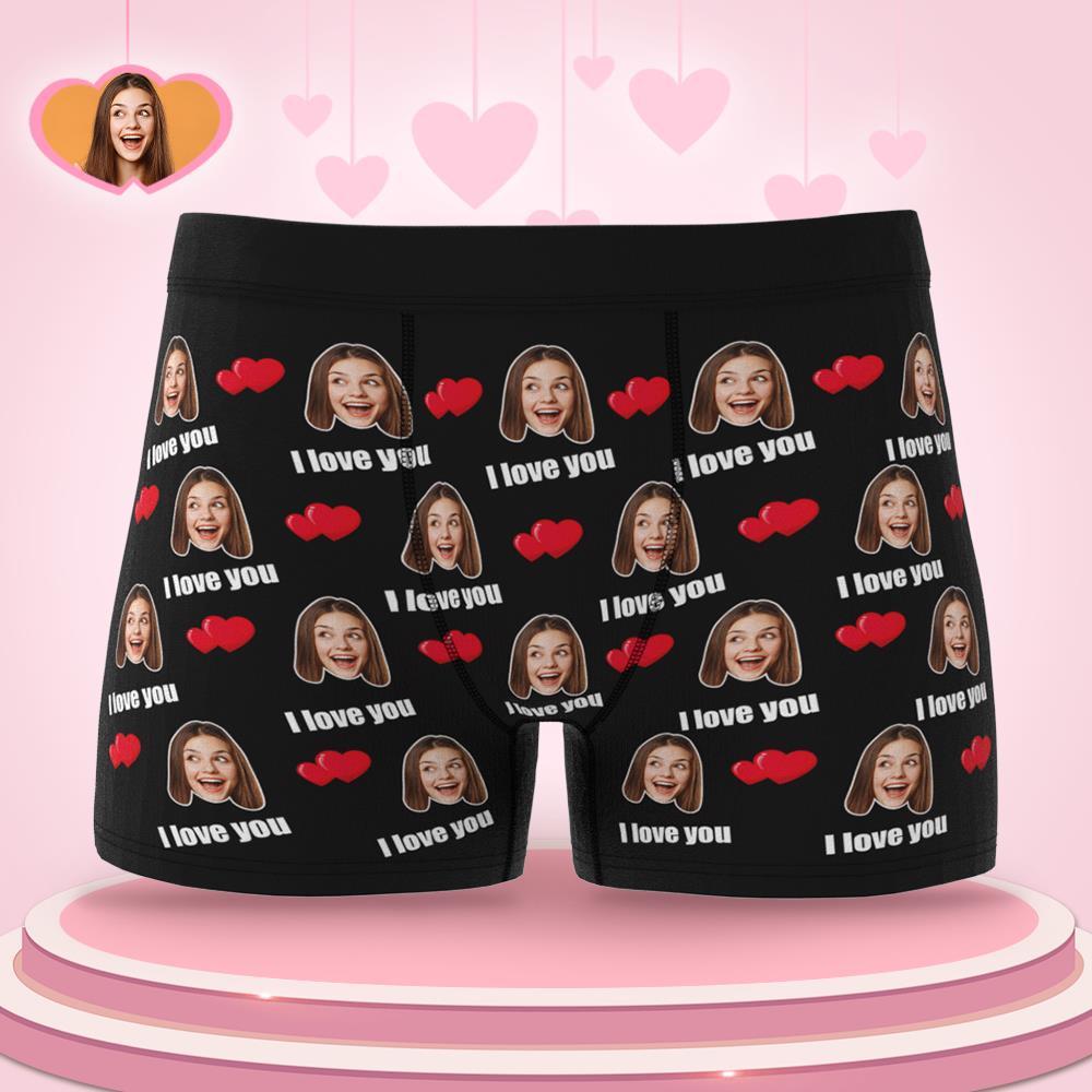 Men's Custom Face Boxer Shorts I Love You Funny Gift For Him