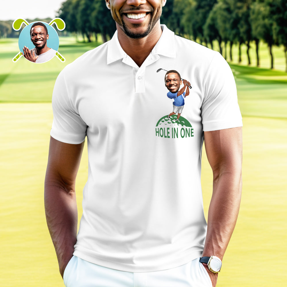 Custom Face Polo Shirt Personalized Funny Hole In One Custom Photo Golf Shirts in Your Choice of Skin Tone - MyFaceUnderwearAU