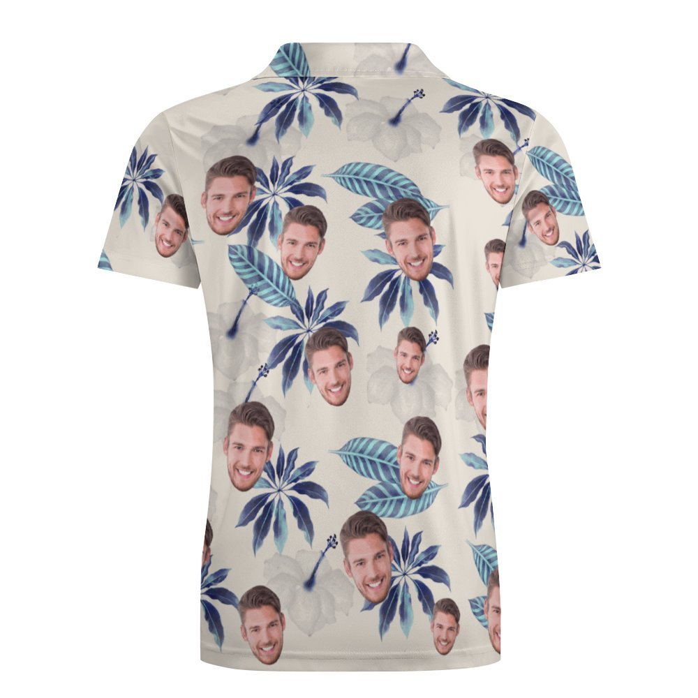 Custom Face Polo Shirt For Men Flowers and Leaves Personalised Hawaiian Golf Shirts - MyFaceUnderwearAU