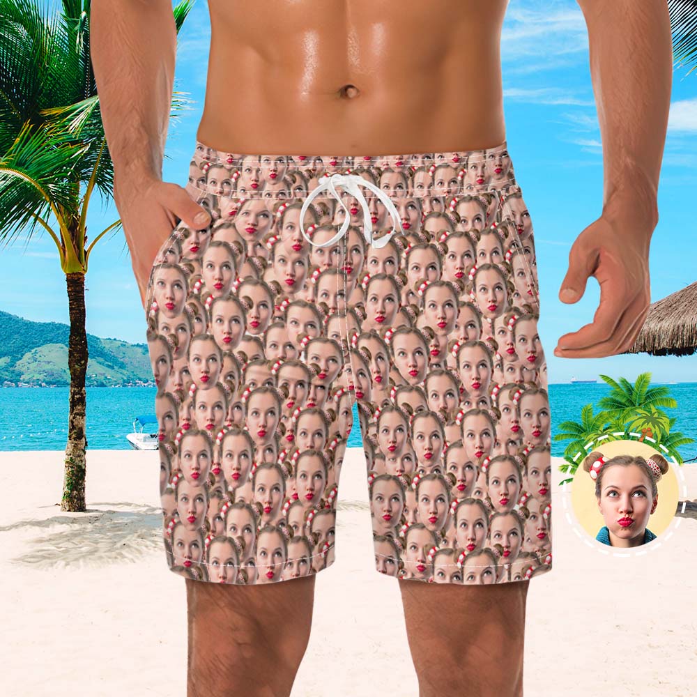 Men's Custom Face Beach Trunks Photo Shorts Face Mash