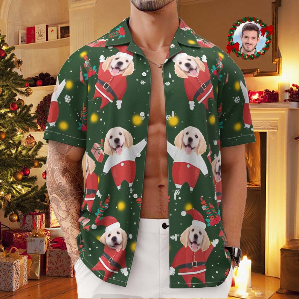 Custom Face All Over Print Men's Hawaiian Shirt The Pug Santa Custom Hawaiian Shirt - MyFaceUnderwearAU