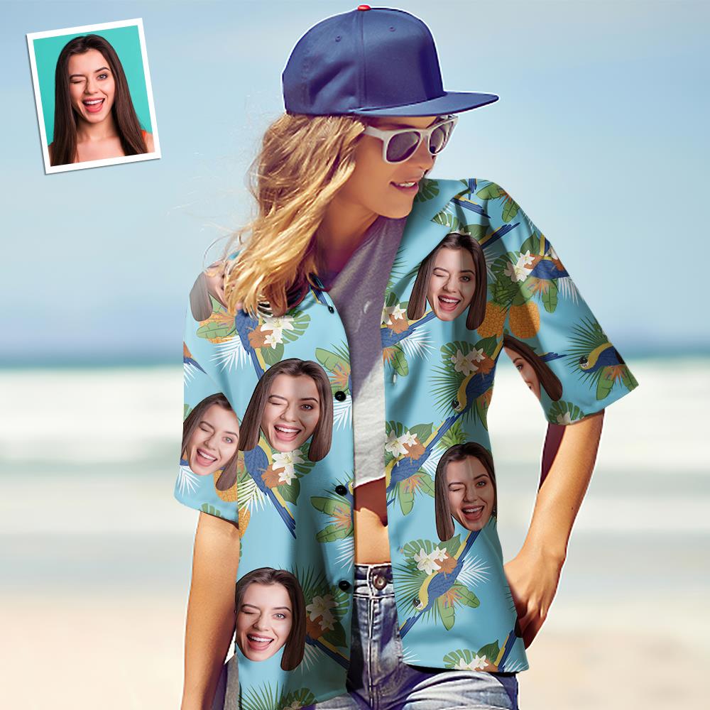 Custom Face Hawaiian Shirt for Women Personalised Women's Photo Hawaiian Shirt Gift for Her - Toucan Party