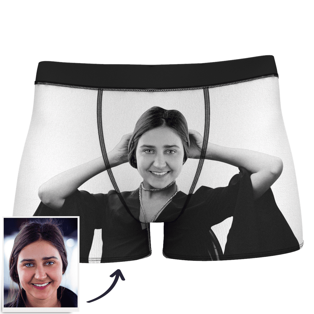 Men's Custom Face On Body Boxer Shorts Grayscale