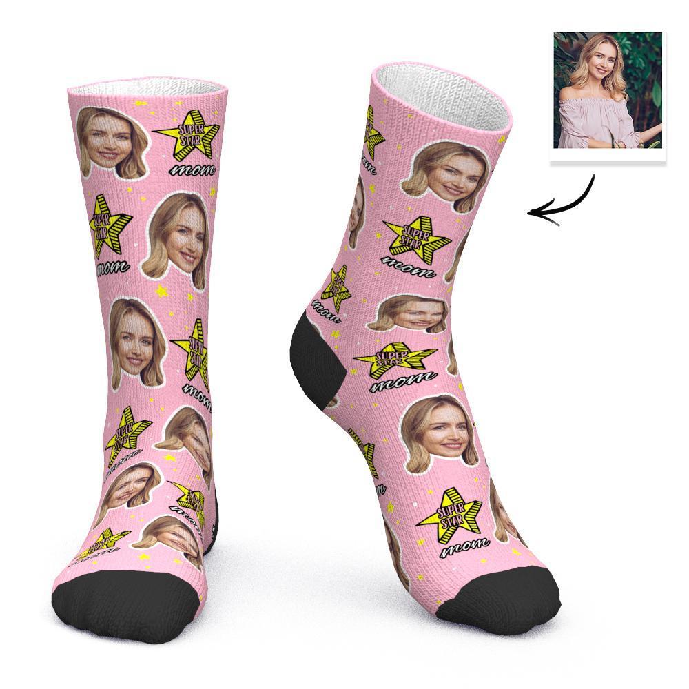 Custom Mom Face Socks - Mom is Super Star