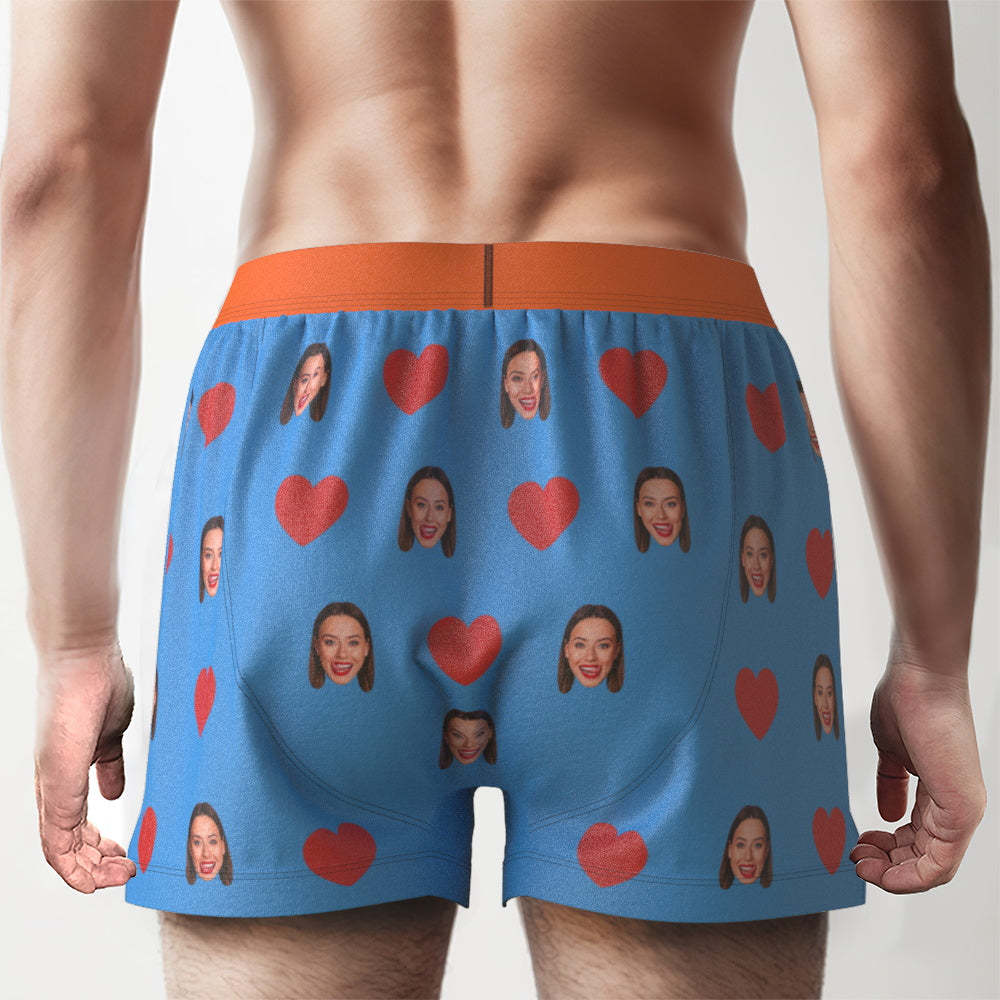 Custom Face Red Heart Design Boxer Shorts with Personalized Text on the Waistband Personalized Underwear for Him - MyFaceUnderwearAU