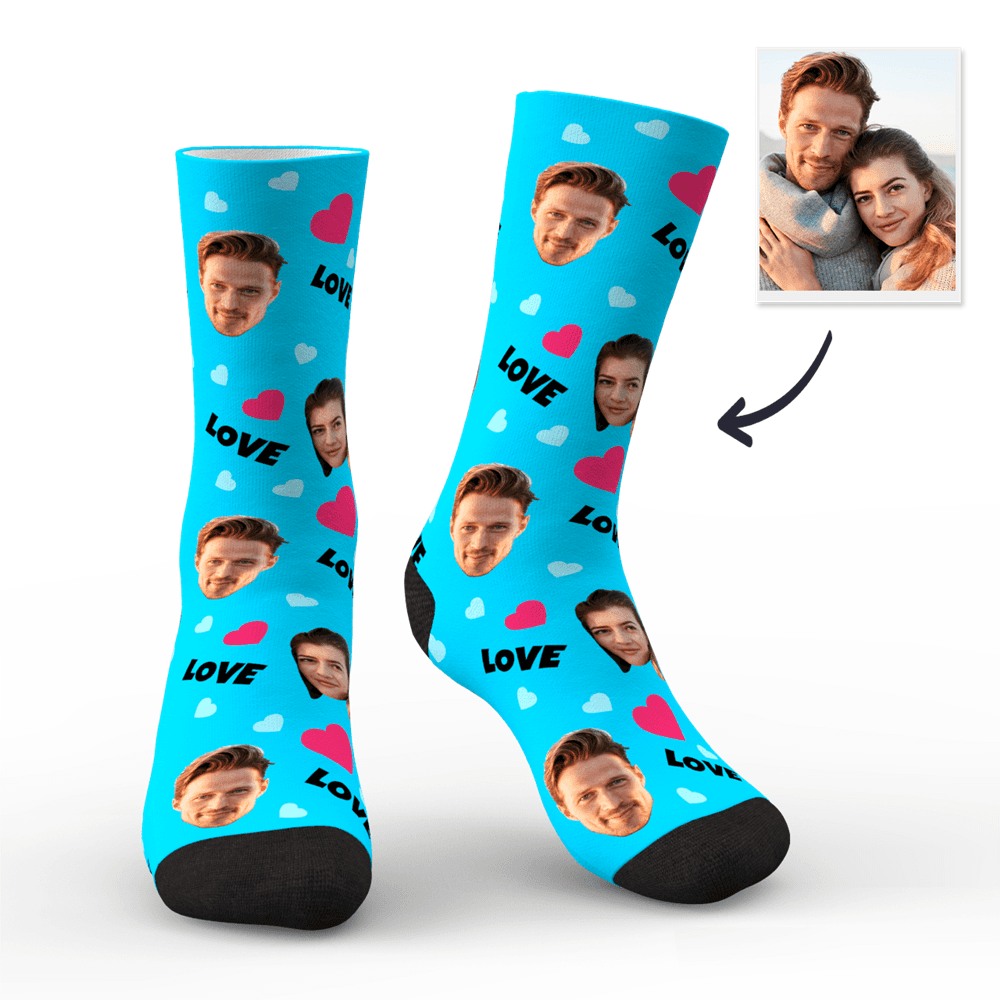 Valentine's Gifts Custom Love And Face On Crew Socks 10 Colors Available For Him/Her
