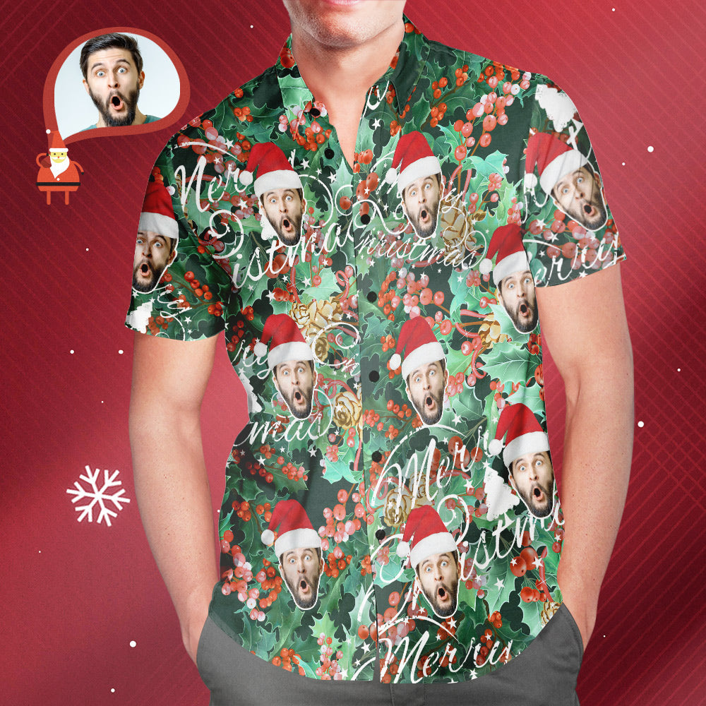 Men's Custom Face Merry Christmas Hawaiian Shirt Personalised Christmas Gift - MyFaceUnderwearAU