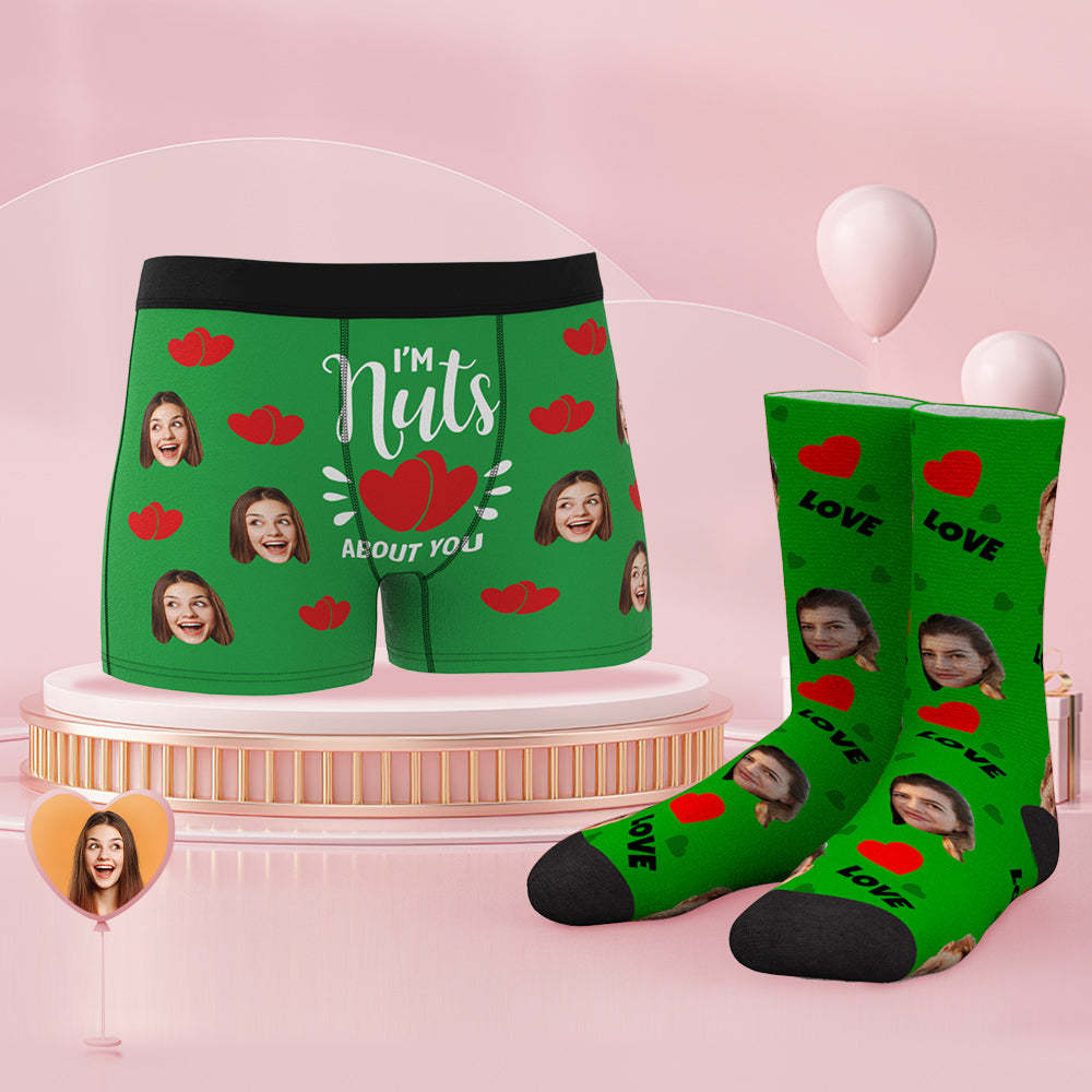 Custom Face Boxer Shorts And Socks Set I'm Nuts About You - MyFaceUnderwearAU