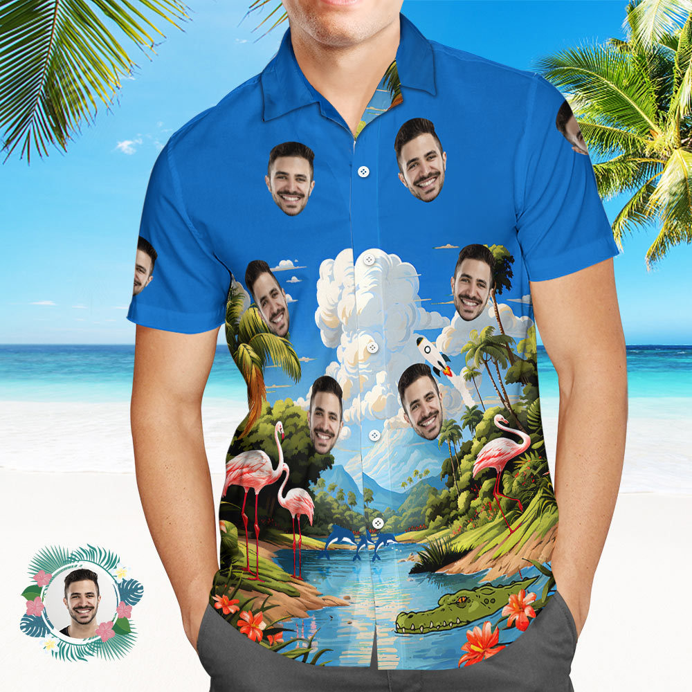 Custom Men's Shirt Face All Over Print Hawaiian Shirt - Sky - MyFaceUnderwearAU