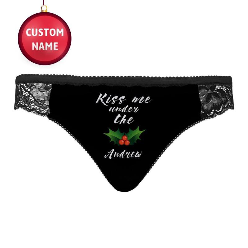 Custom Name Lace Panty Women Sexy Panties Kiss Me Under The Mistletoe