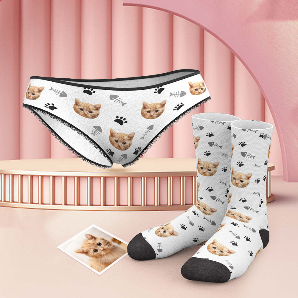 Custom Face Panties And Socks Set - Cat - MyFaceUnderwearAU