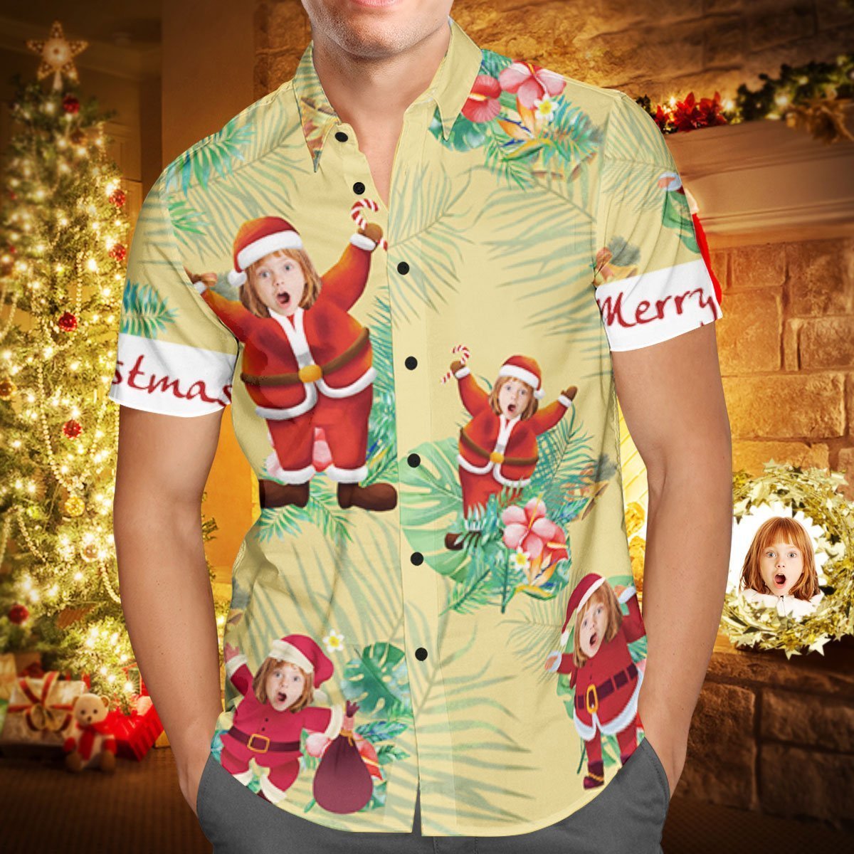 Custom Face Personalised Christmas Hawaiian Shirt Merry Christmas Sant