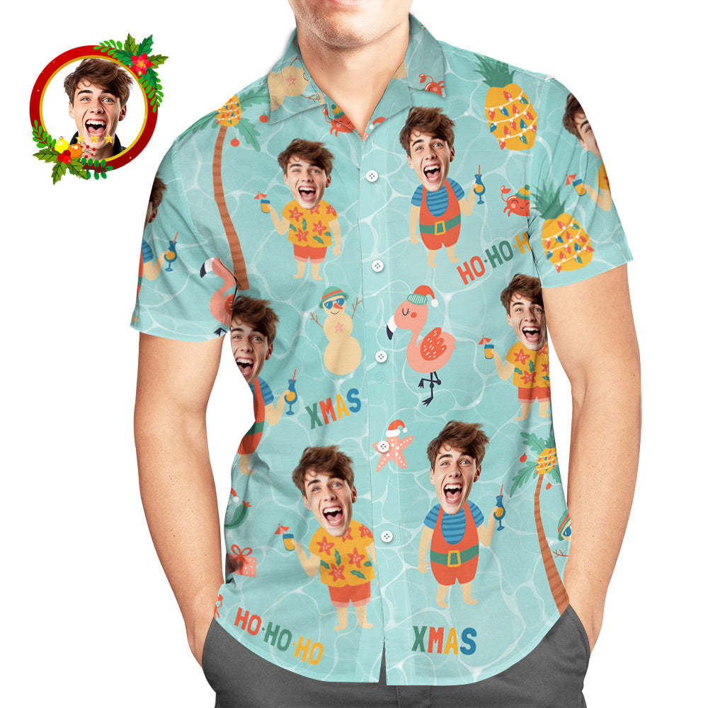 Custom Face Hawaiian Shirt Pineapple With Santa Claus Men's Christmas Shirts - MyFaceUnderwearAU