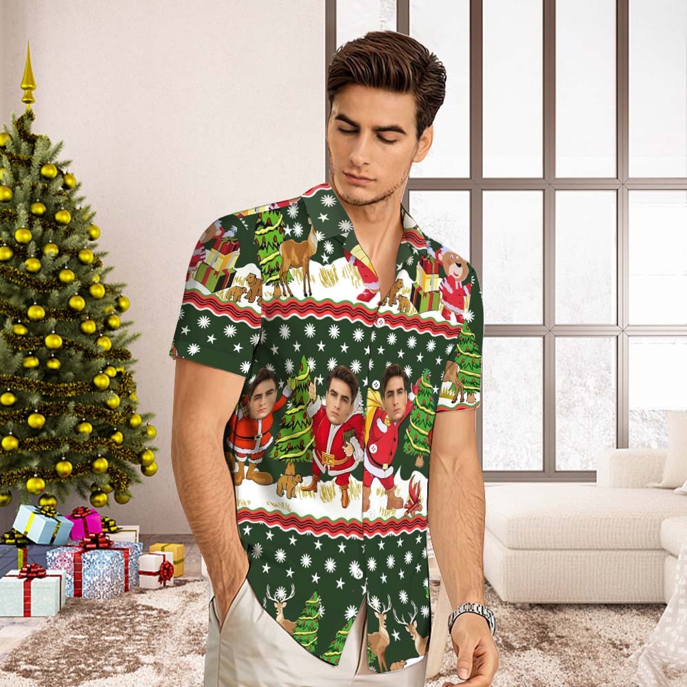 Custom Face Hawaiian Shirt Men's All Over Print Aloha Shirt christmas Gift - Santa Claus with Presents - MyFaceUnderwearAU